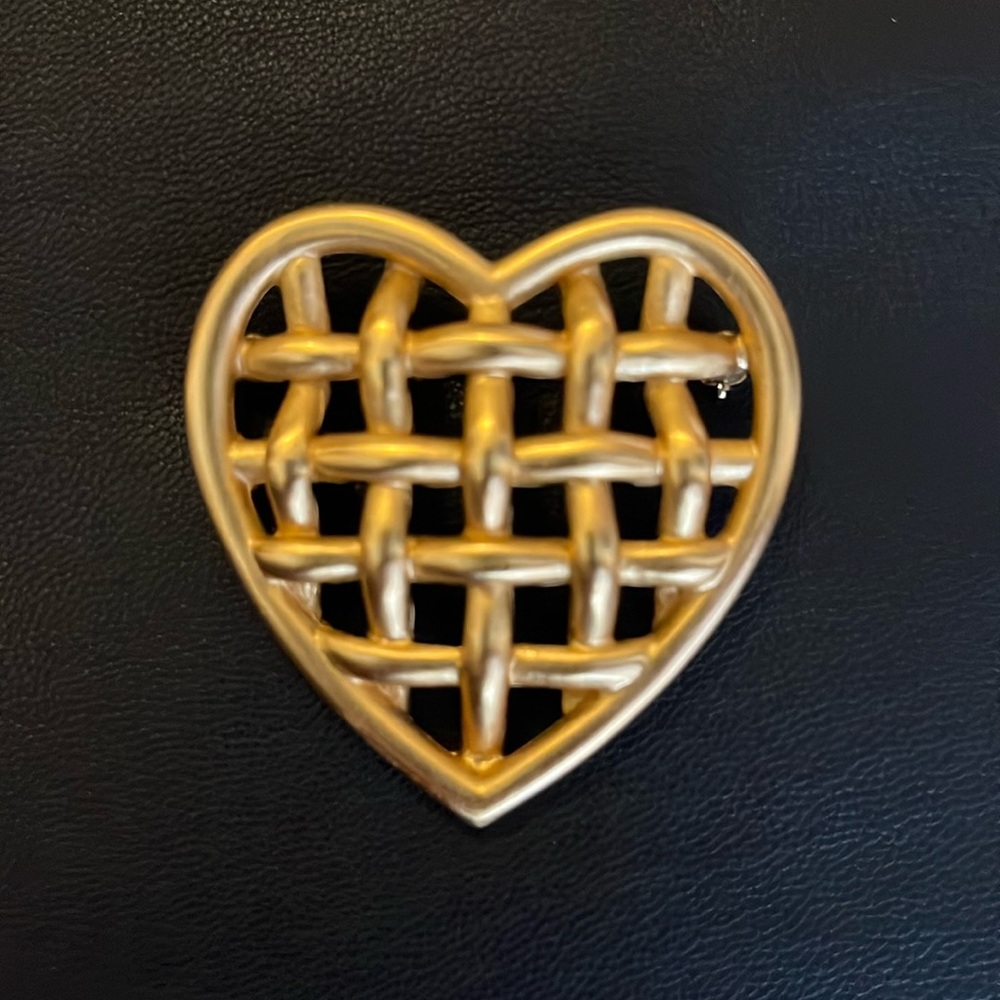 Anne Klein Basketweave Heart Brooch
